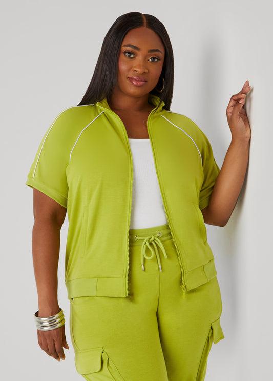 Plus Size Piped French Terry Jacket