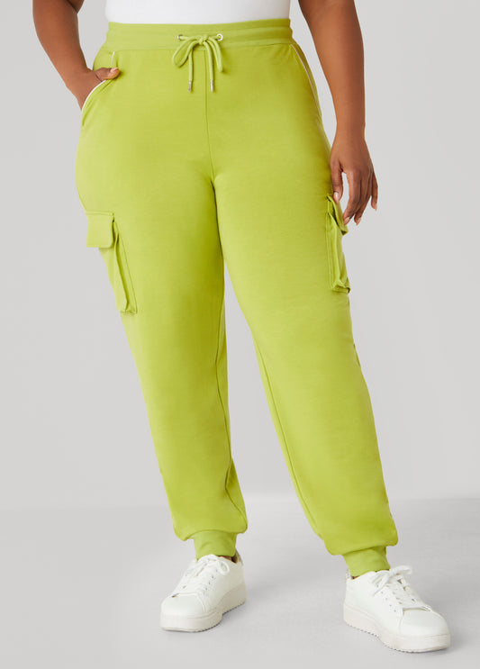 Plus Size Piped French Terry Cargo Joggers