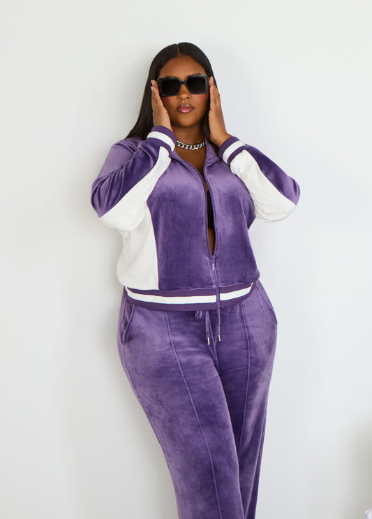 Plus Size Two Tone Velour Track Jacket Plus Size Y2K Streetwear Set