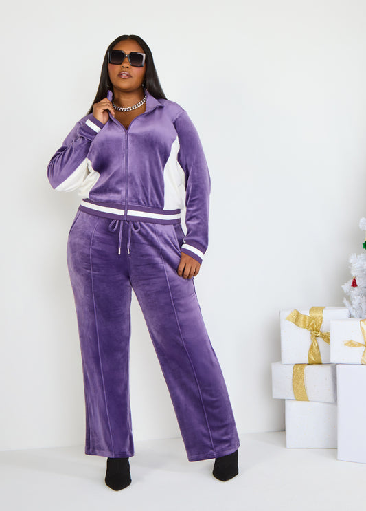 Plus Size Two Tone Velour Pants Streetwear Y2K Two Piece Set