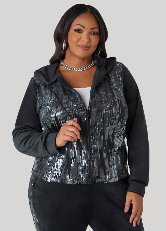 Sequined Velour Hoodie