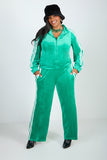 Plus Size Striped Velour Pants Streetwear Green Y2K Two Piece Set