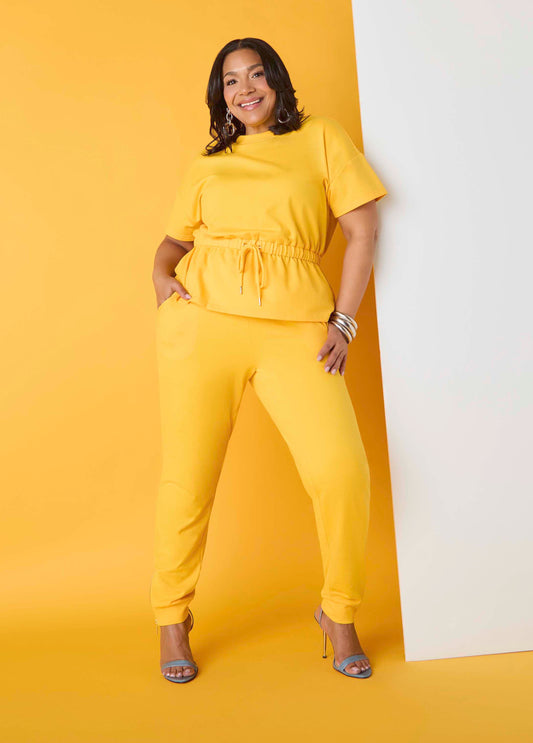 Plus Size Zip Ankle Joggers Sweatpants Two Piece Matching Set