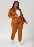 Plus Size High Waist Joggers Trendy Caramel Athleisure Set