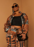 Plus Size Windbreaker Jacket Newspaper Two Piece Matching Set