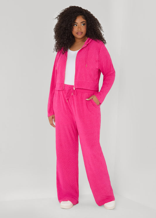 Plus Size Greek Key Jacquard Knit Wide Leg Pants Matching Set