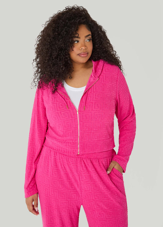 Plus Size Greek Key Jacquard Knit Track Jacket Matching Set