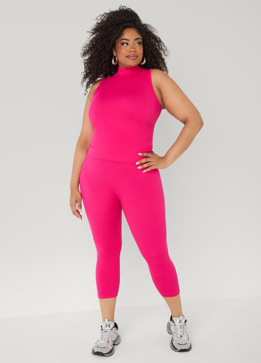 Ribbed Mock Neck Top And Capri Set