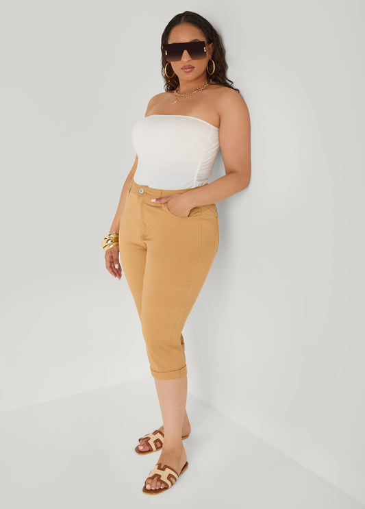 Plus Size Cuffed Denim Capris