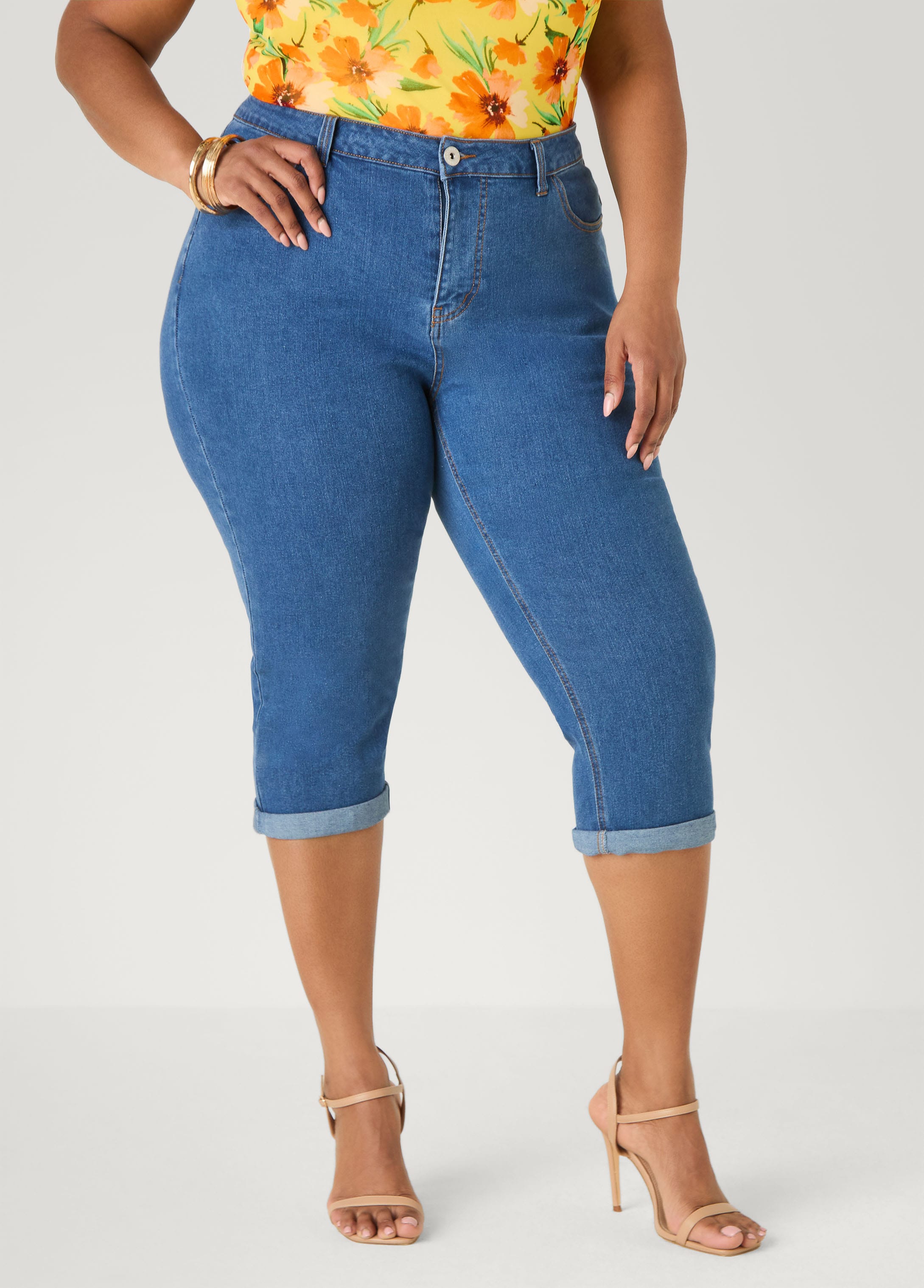 Cuffed Stretch Denim Capris – Ashley Stewart
