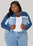 Plus Size Colorblock Denim Moto Jacket