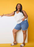 Plus Size High Waist Distressed Short Slimming Denim Shorts