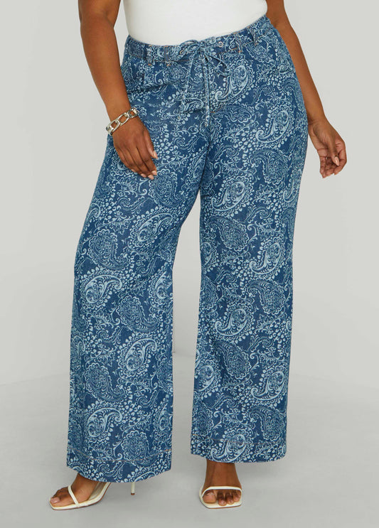 Paisley Print Straight Leg Jeans