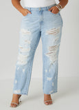 Plus Size Mesh Paneled Distressed Jeans