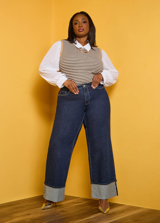 Cuffed Wide Leg Jeans