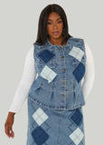 Patchwork Denim Peplum Vest