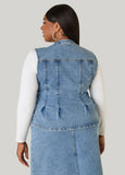 Patchwork Denim Peplum Vest