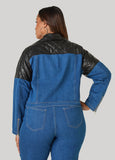 Faux Leather Paneled Denim Jacket