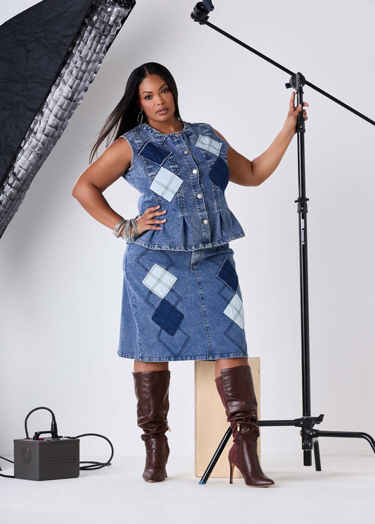 Patchwork Denim Skirt