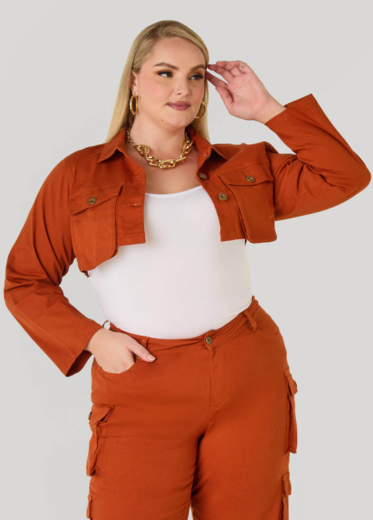 Cropped Denim Cargo Jacket
