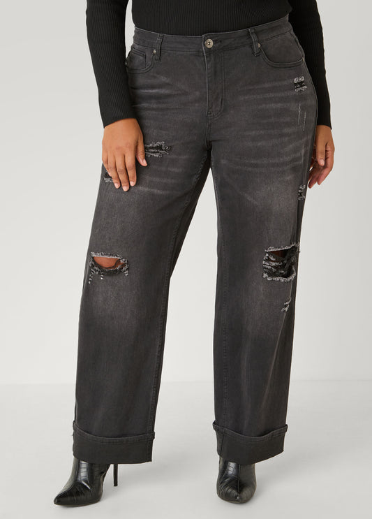 Distressed Straight Leg Jeans