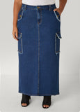 Frayed Denim Cargo Skirt