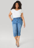 Flap Pocket Seamed Denim Capris