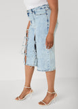 Tie Front Acid Wash Denim Capris