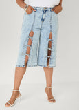 Tie Front Acid Wash Denim Capris