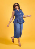Plus Size Wide Leg Denim Capris Trendy Jorts Jean Shorts Matching Set
