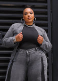 Plus Size Stonewash Black Denim Jacket Jean Jacket Matching Set