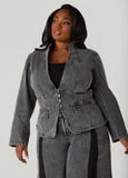 Plus Size Belted Stonewash Denim Jacket