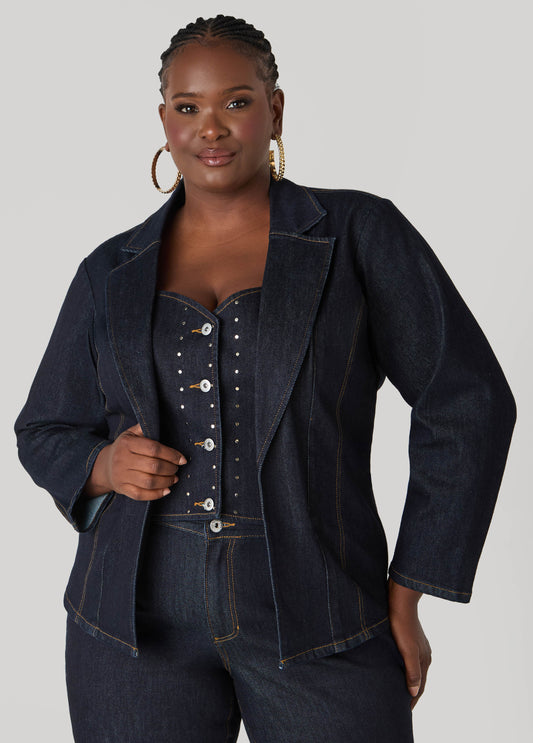 Plus Size Layered Studded Denim Blazer