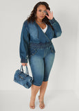 Hooded Faux Wrap Denim Jacket