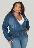 Hooded Faux Wrap Denim Jacket