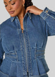 Pleated Peplum Denim Jacket