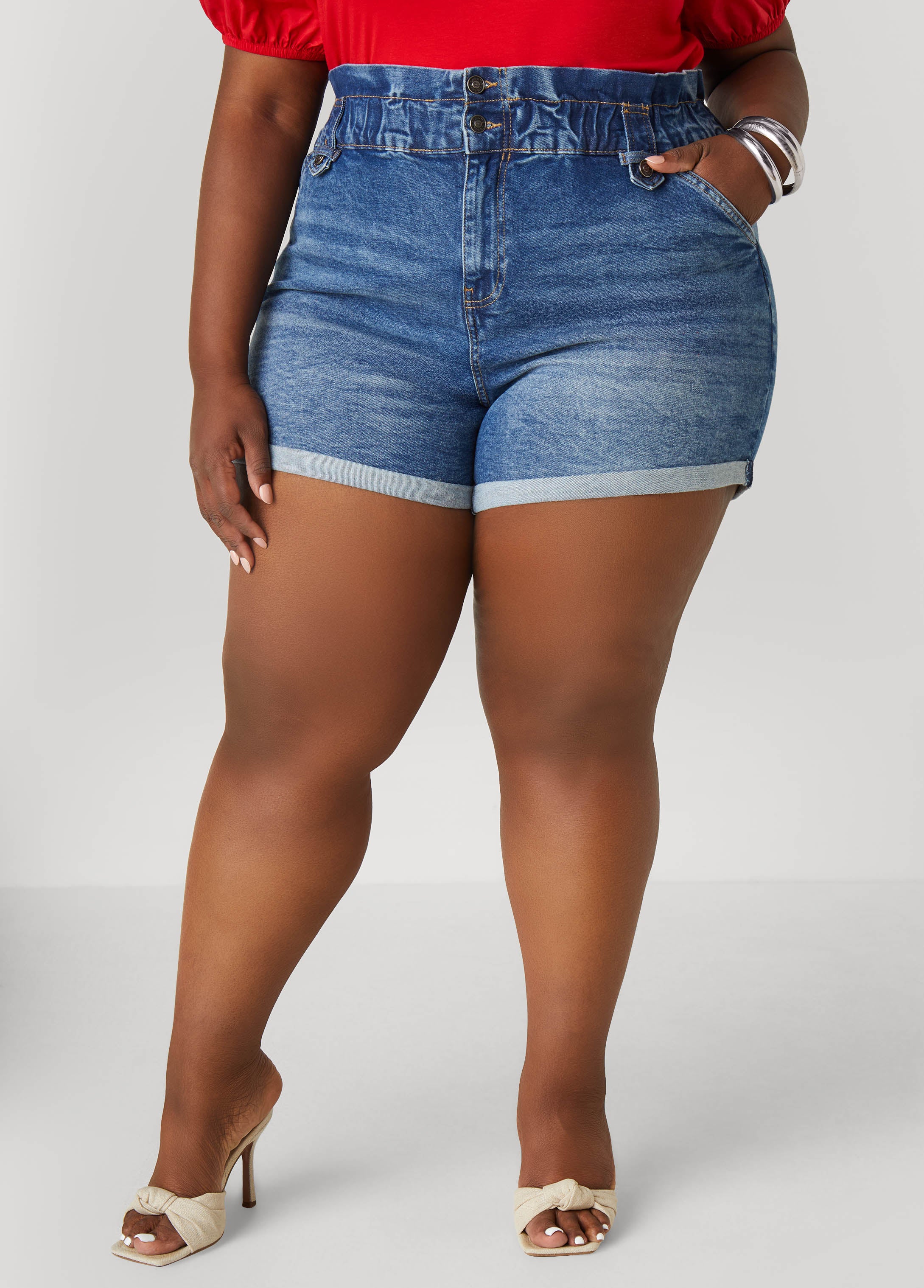 Plus Size Paperbag Denim Shorts