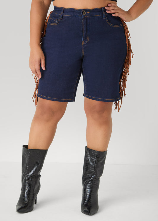 Fringed Denim Shorts