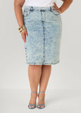 Buttoned Acid Wash Denim Skirt