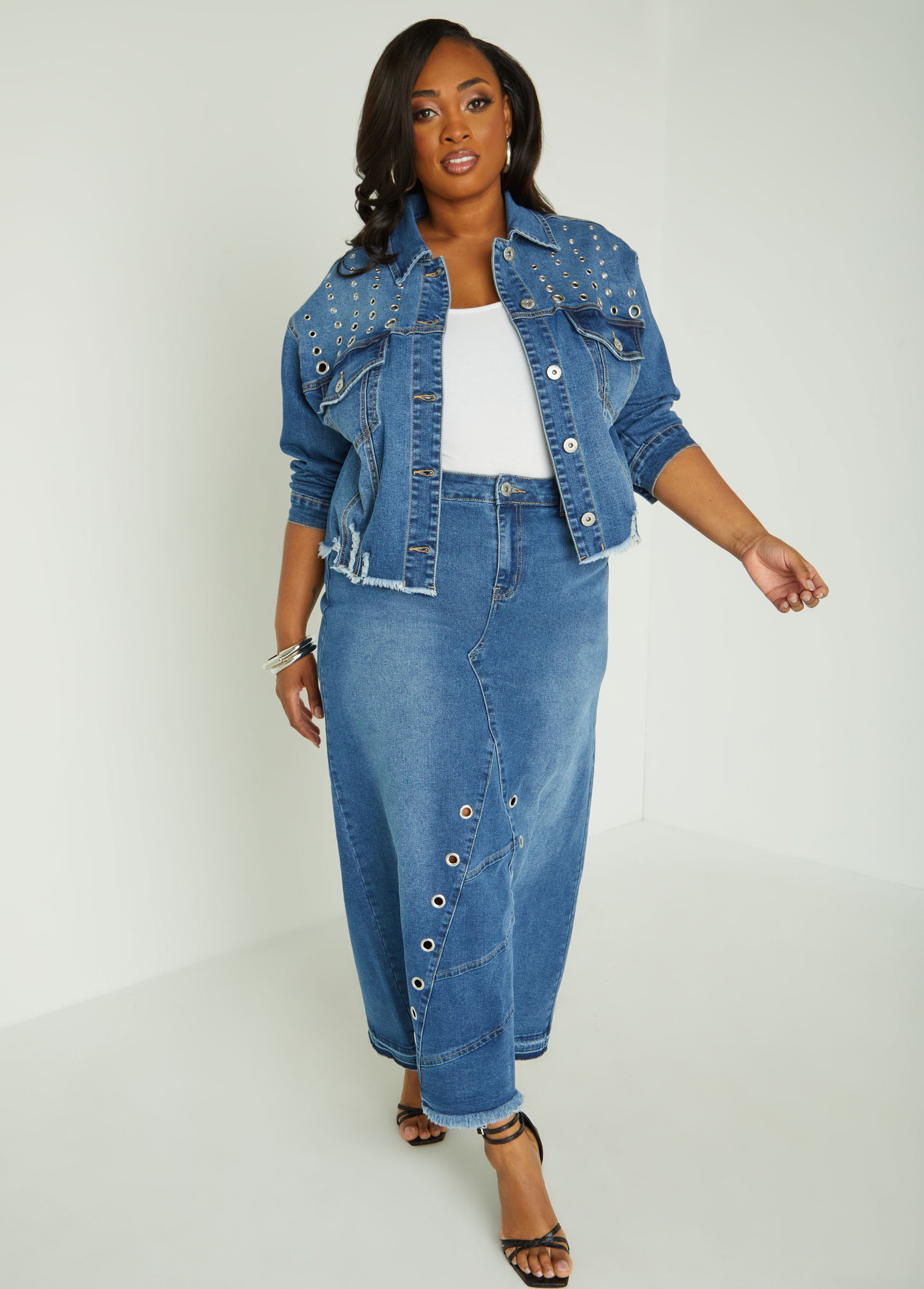 Denim Maxi Skirts Elastic Waist Denim Skirt Plus Size Maxi Skirts