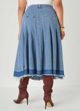 Pleated Two Tone Midi Denim Skirt