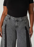 Pleated Two Tone Wide Leg Jeans