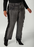 Faux Suede Fringed Bootcut Jeans