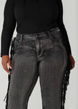 Faux Suede Fringed Bootcut Jeans