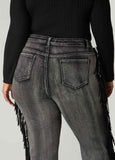 Faux Suede Fringed Bootcut Jeans