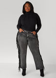 Plus Size Faux Suede Fringed Bootcut Jeans