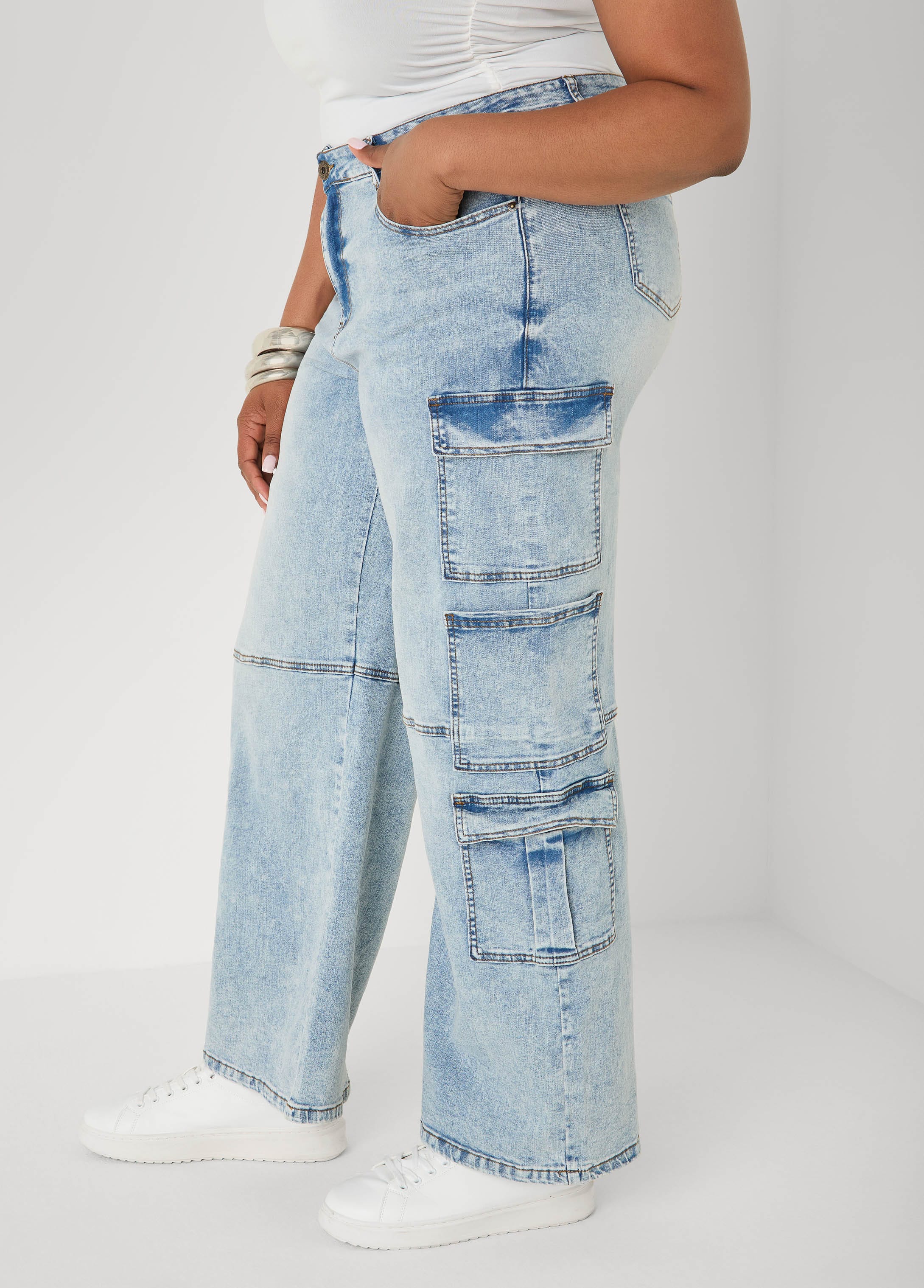 Acid Wash Cargo Jeans – Ashley Stewart