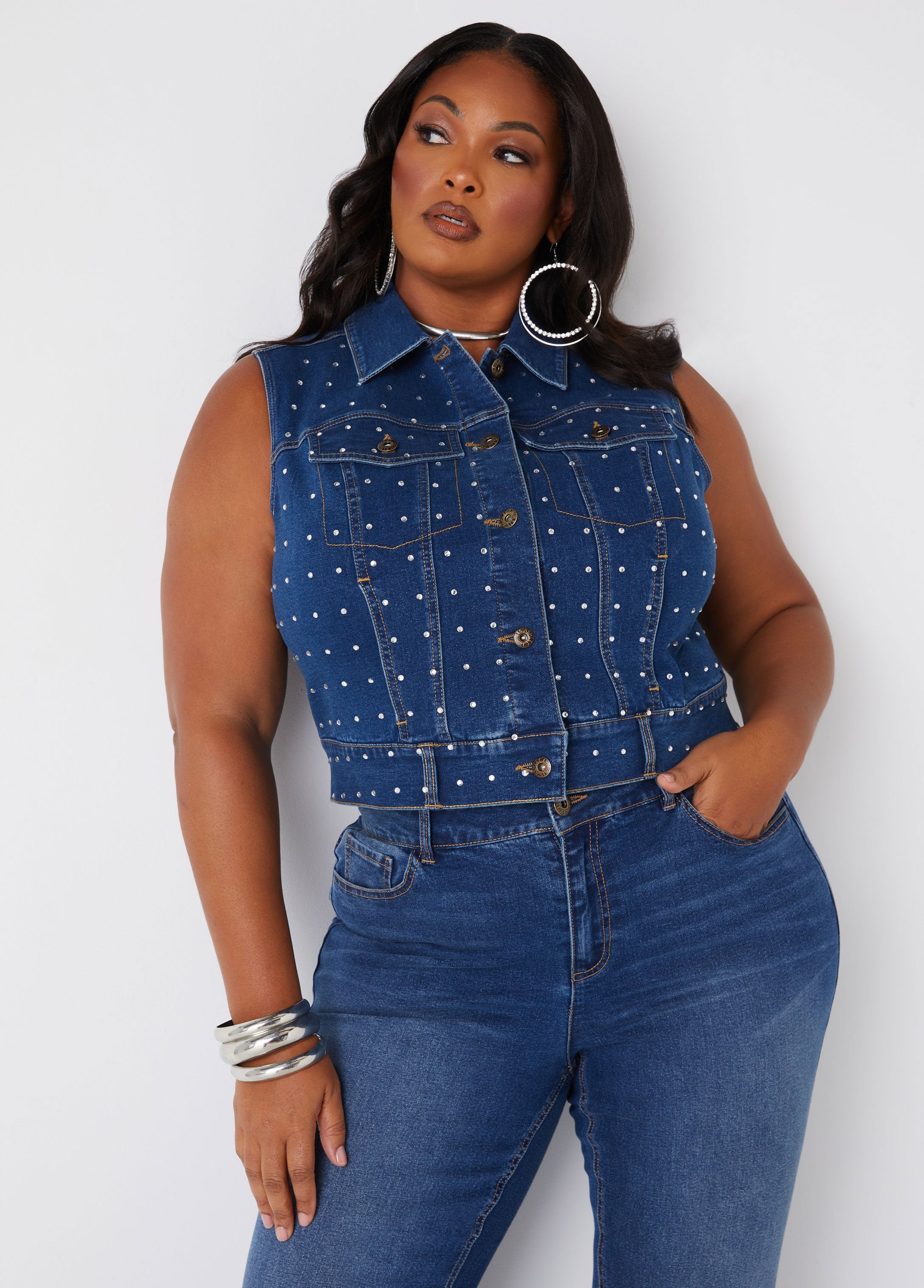 Womens Denim Vest Agnes Orinda Women's Plus Size Jean Vest Raw-Hem