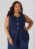 Plus Size Button Front Denim Vest