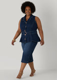 Belted Denim Peplum Vest